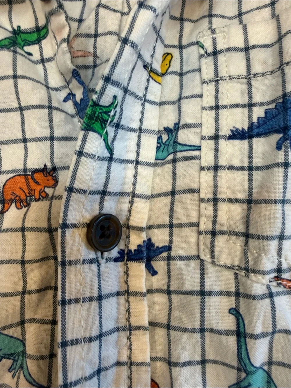 Cat & Jack White Grid Short Sleeve Button-Up with Colorful Dinosaurs